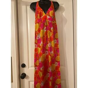 Vintage 60s/70s High Tide California Psychedelic Maxi Bark Cloth Dress 🌼 11/12